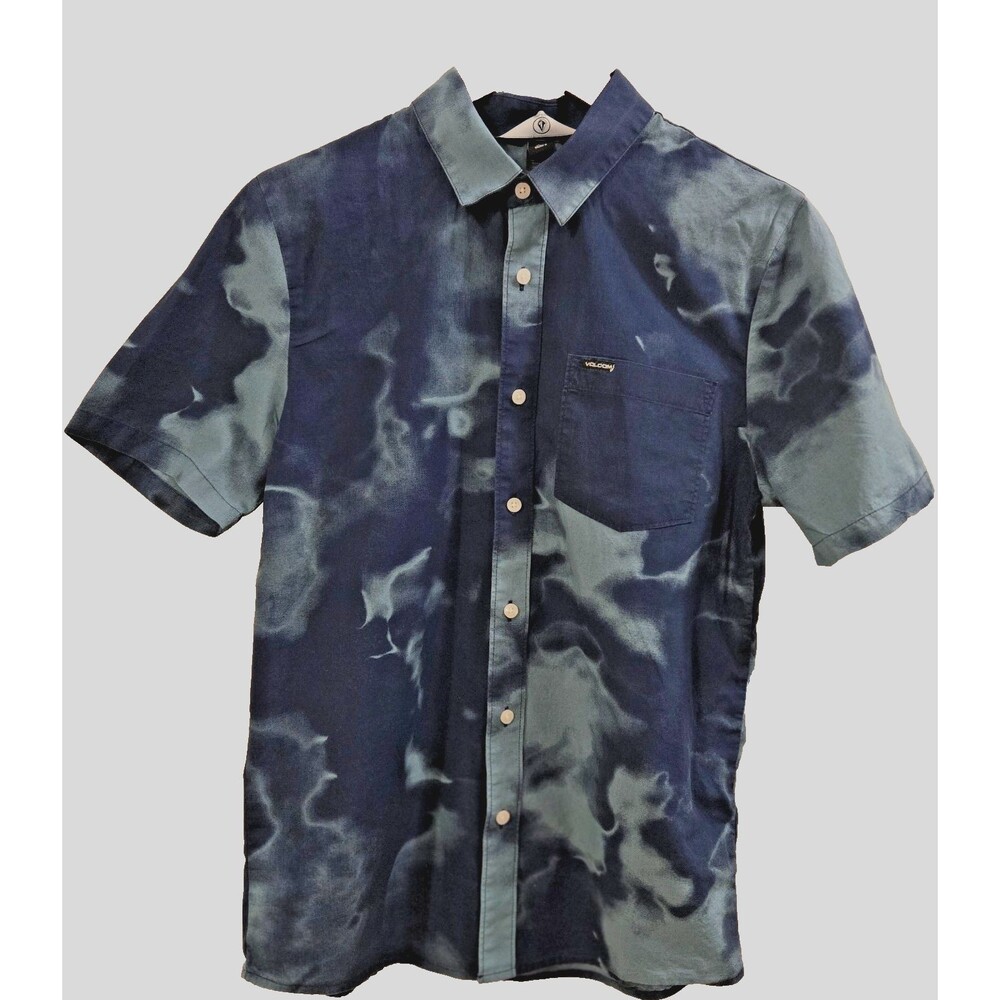 Y2K 90s Volcom Tie Dye Mens Button Up Short Sleeve Shirt  Skater Grunge Surf S